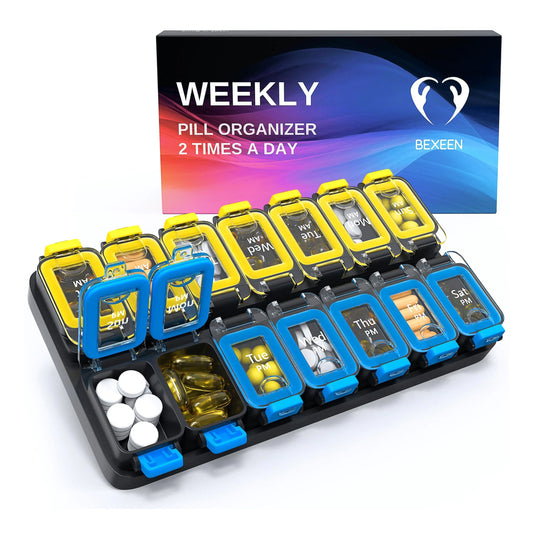 Weekly Pill Organizer 2 Times A Day Am Pm Pill Case Pill Box Yellowblue Plastic by Anti Spier
