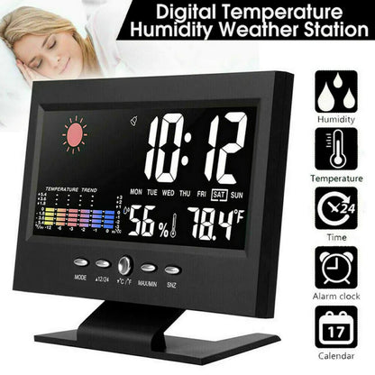 LED Digital Alarm Clock Snooze Calendar Thermometer Hygrometer Weather Display by Anti Spier