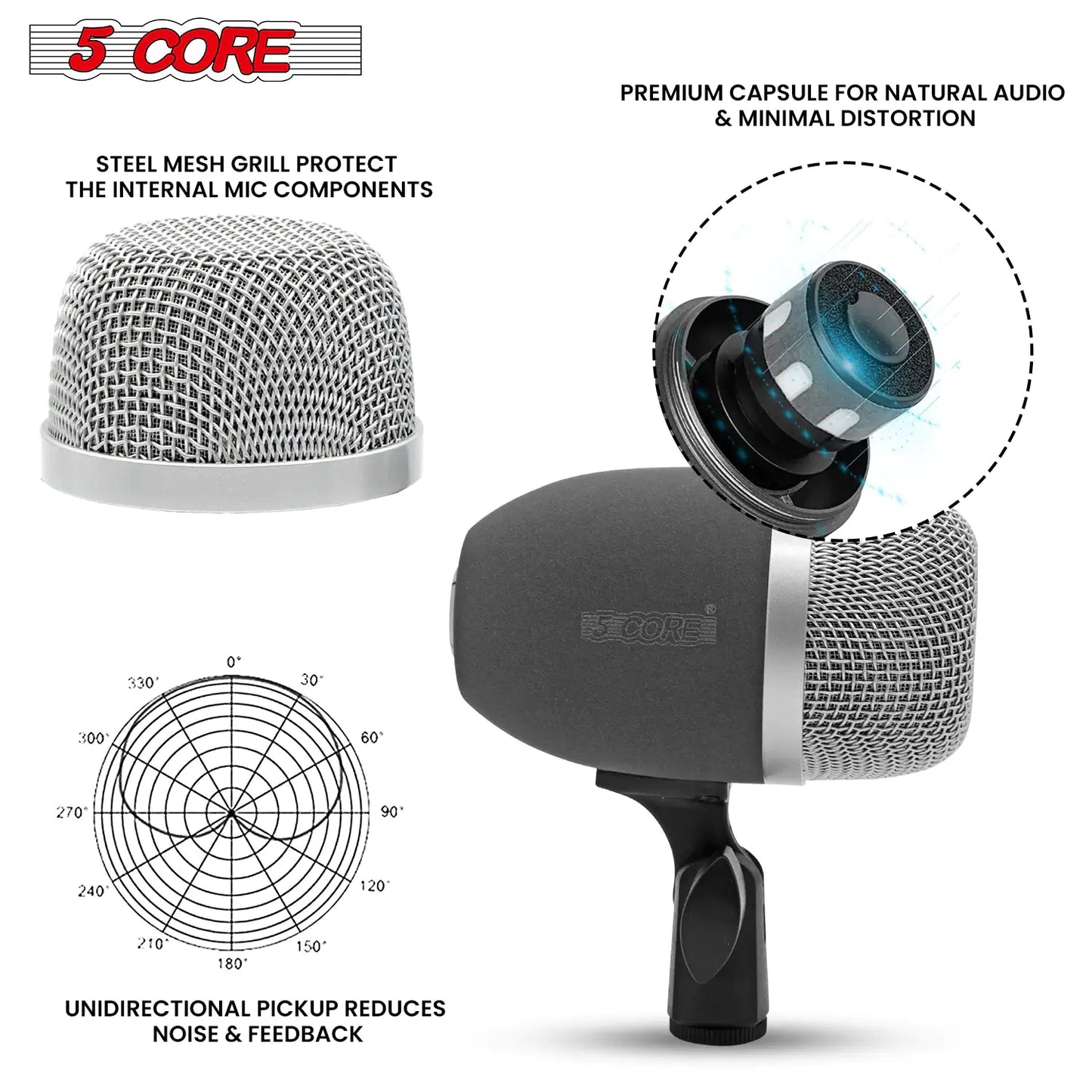 5Core Tabla Microphone Set Uni-Directional XLR Kick Snare Bayan Dayan Instrument Mic by Anti Spier