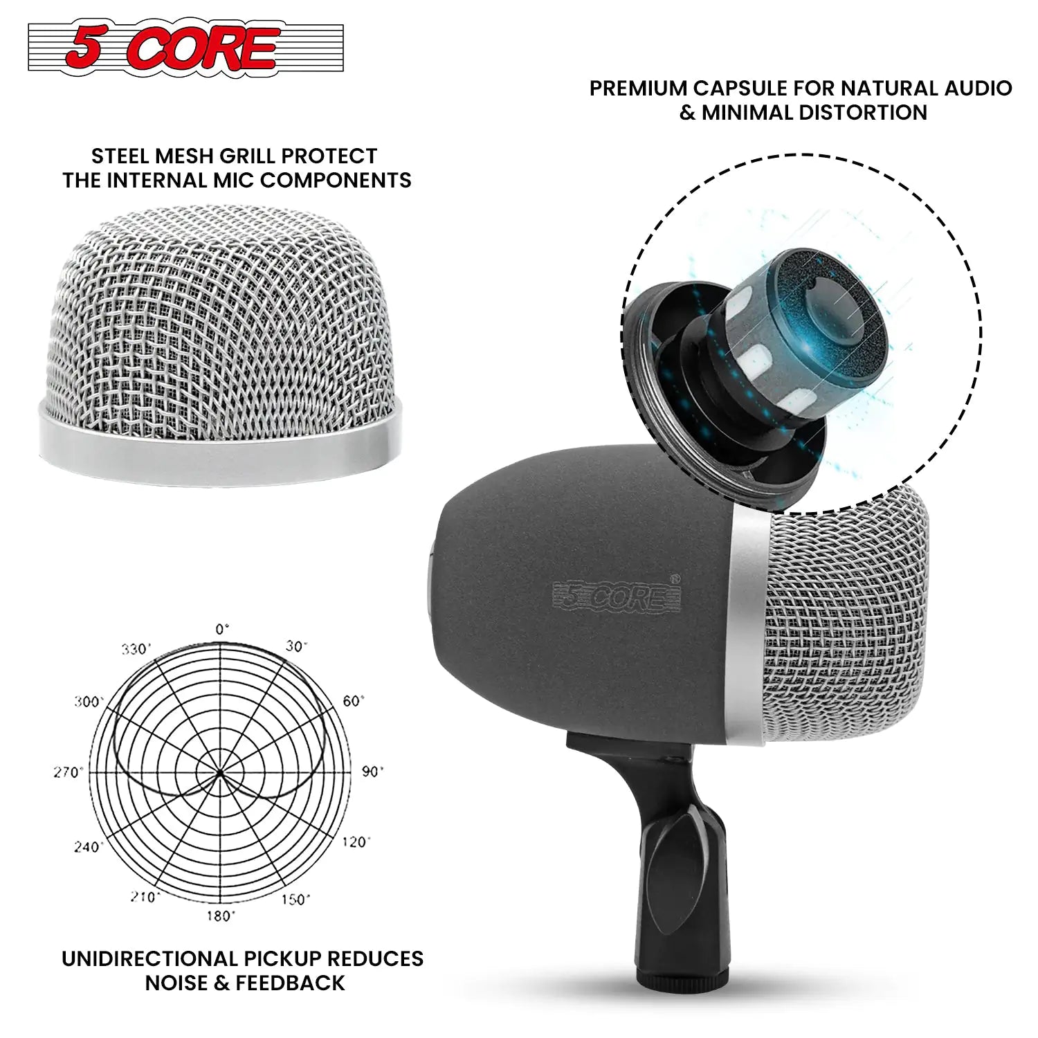 5Core Tabla Microphone Set Uni-Directional XLR Kick Snare Bayan Dayan Instrument Mic by Anti Spier