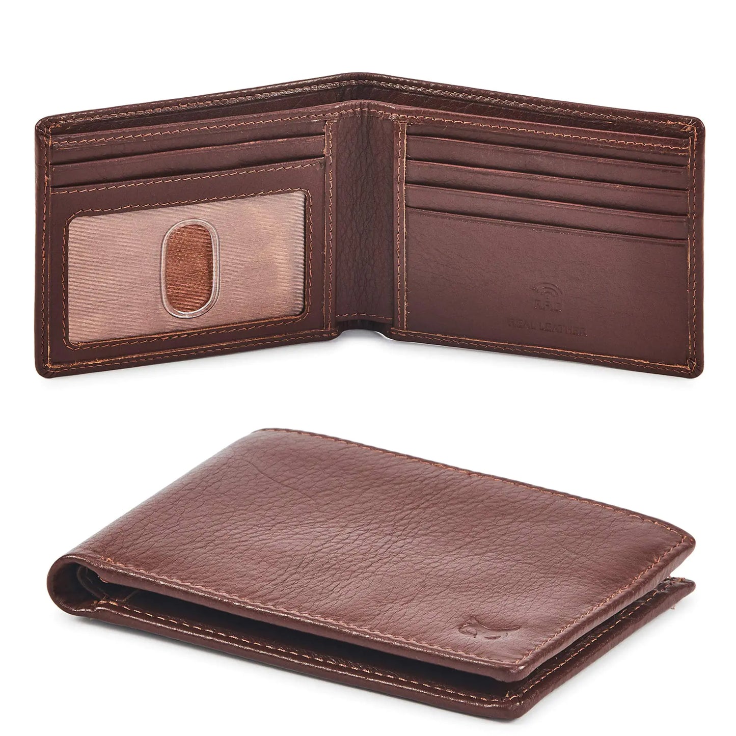 Real Leather Mens Bifold Wallet RFID Blocking Slim Minimalist Front Pocket - Thin & Stylish with ID Window in Gift Box (Nappa, Cognac) Cognac Nappa by Anti Spier