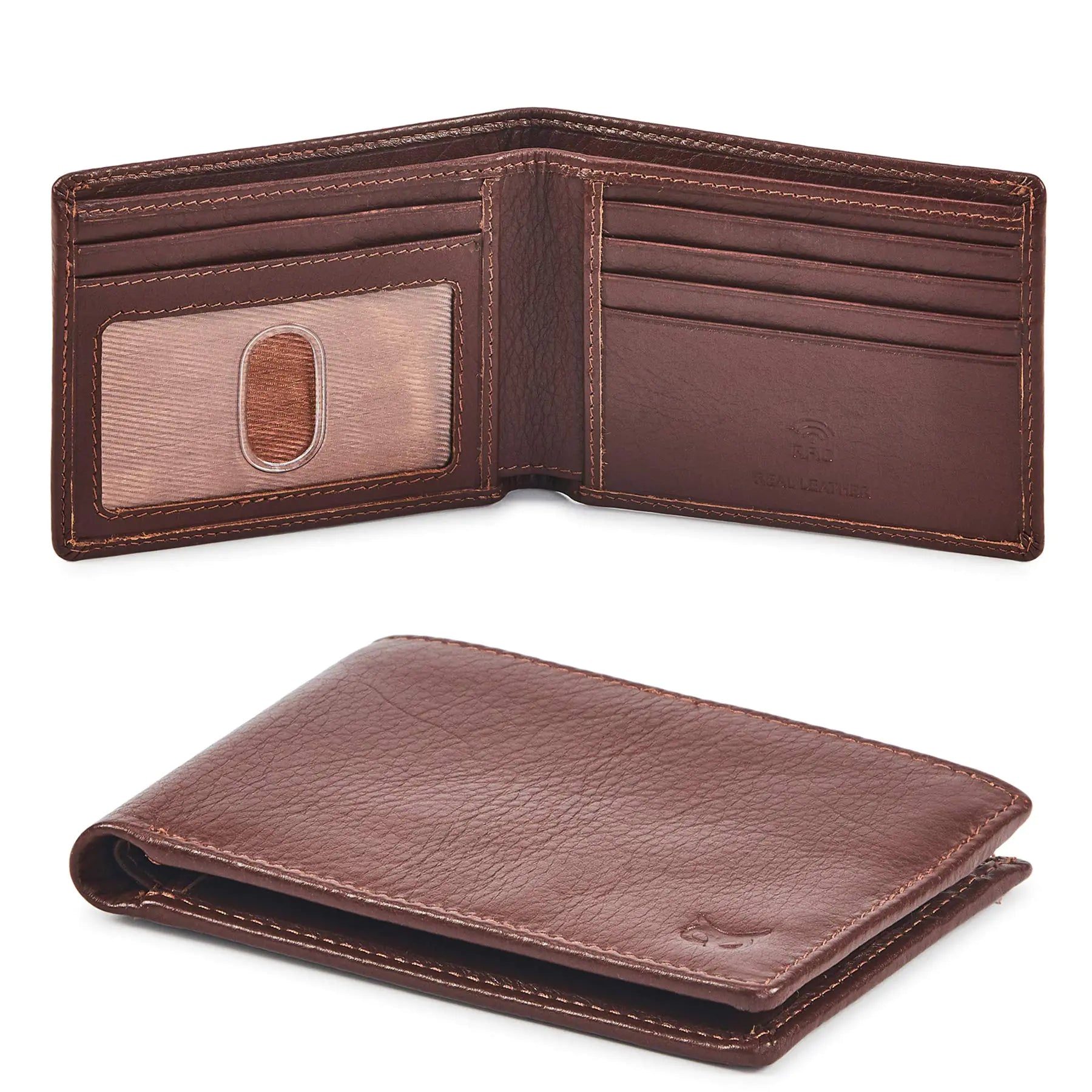 Real Leather Mens Bifold Wallet RFID Blocking Slim Minimalist Front Pocket - Thin & Stylish with ID Window in Gift Box (Nappa, Cognac) Cognac Nappa by Anti Spier