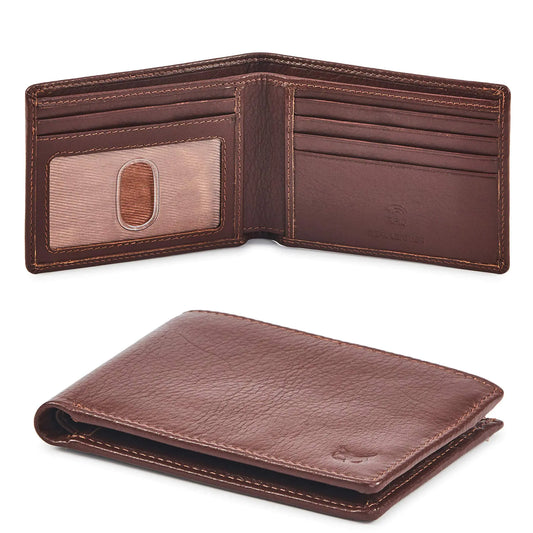 Real Leather Mens Bifold Wallet RFID Blocking Slim Minimalist Front Pocket - Thin & Stylish with ID Window in Gift Box (Nappa, Cognac) Cognac Nappa by Anti Spier