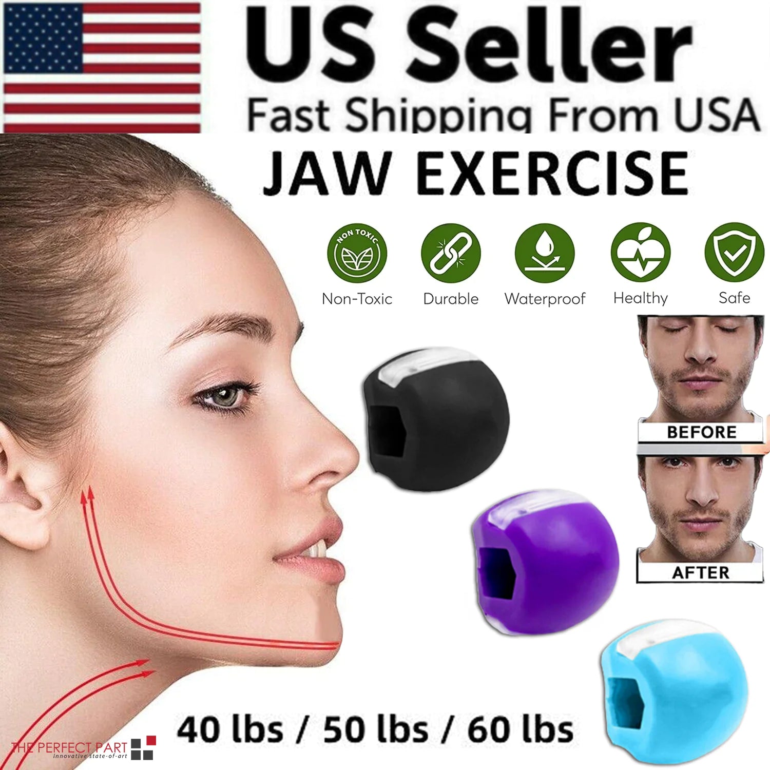 3PCS Jawline Exerciser Mouth Exercise Fitness Ball Neck Face Jaw Trainer Toning by Anti Spier