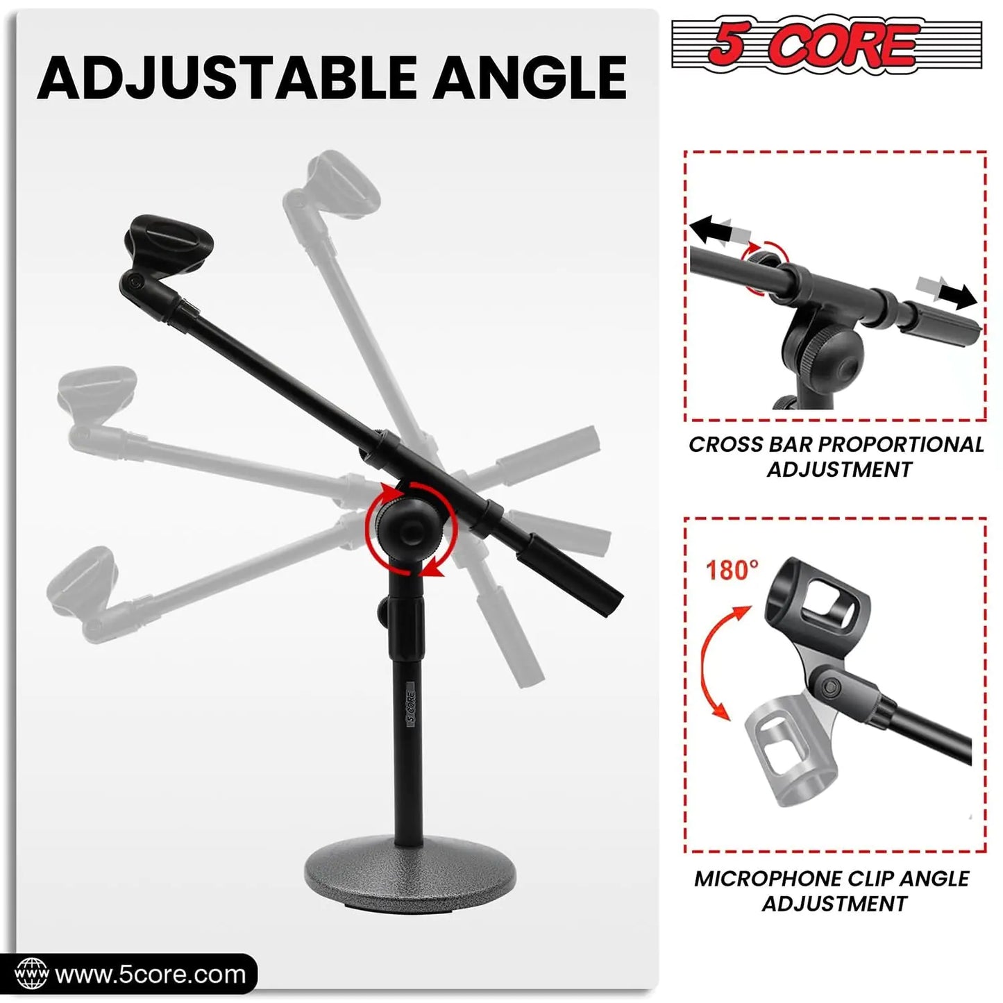 5Core Round Base Desktop Mic Stand Universal Desk Microphone Holder Table Top Stands BLACK by Anti Spier