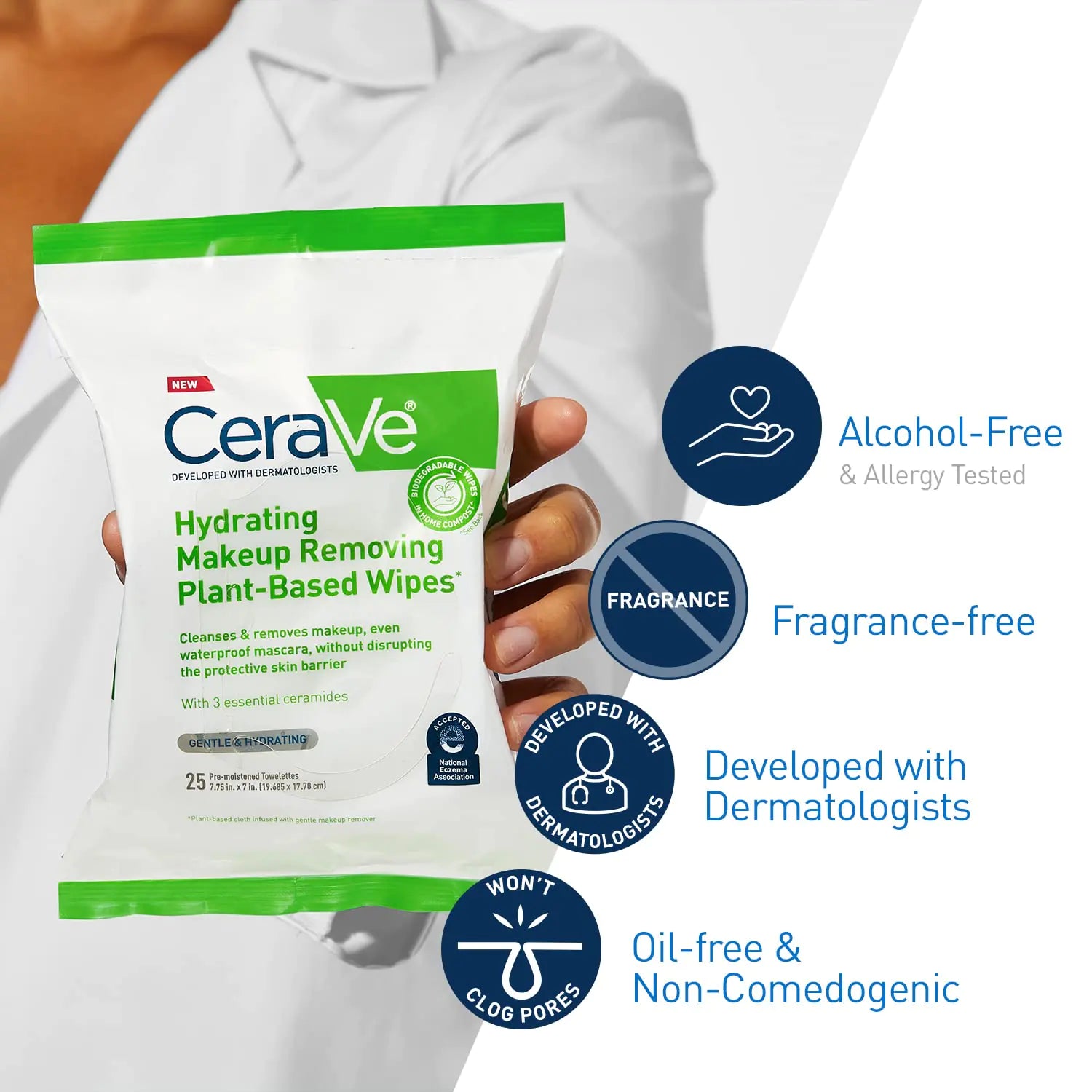 CeraVe Hydrating Facial Cleansing Makeup Remover Wipes| Plant Based Face Biodegradable in Home Compost| Wash Cloth| Suitable for Sensitive Skin| Fragrance-free Non-comedogenic| 25 Count by Anti Spier