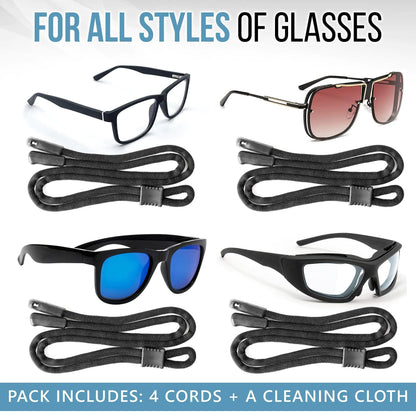 Eyeglasses String Holder Strap Glasses Cords 4 Pcs Black Adjustable 27 inch Long by Anti Spier