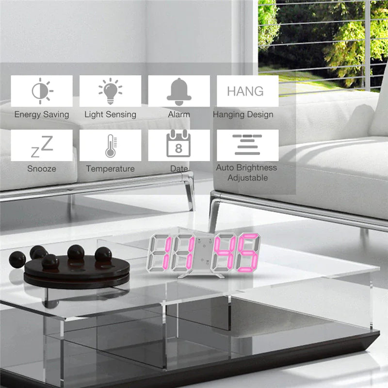 Digital 3D LED Big Wall Desk Alarm Clock Snooze 12/24 Hours Auto Brightness USB by Anti Spier