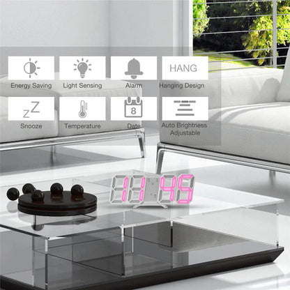 Digital 3D LED Big Wall Desk Alarm Clock Snooze 12/24 Hours Auto Brightness USB by Anti Spier